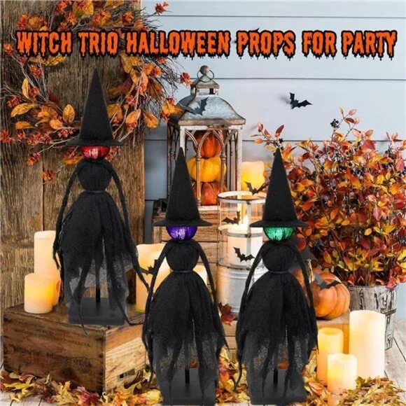Set of Primitive Witch with Hats, Halloween Decorations Indoor,with 3 LED - Picture 4 of 7